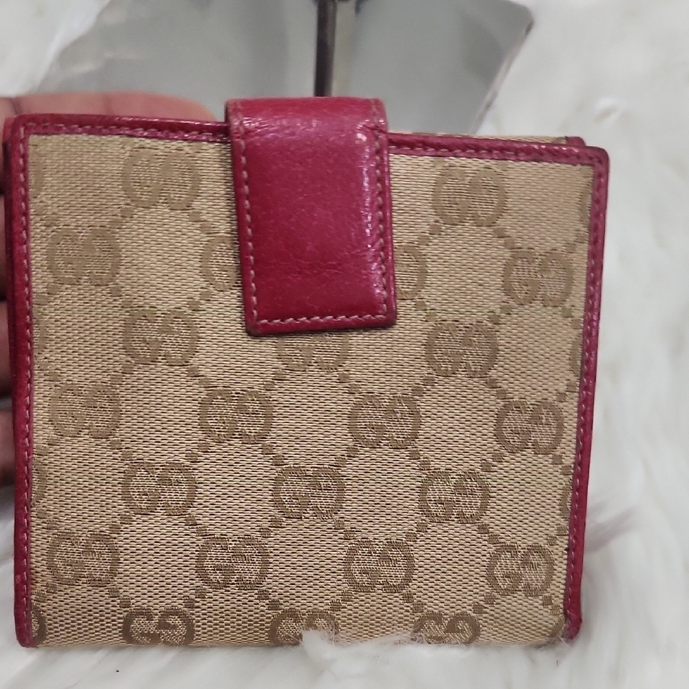 🤎▪️Gucci▪️ Beige and Red Women's Canvas Red Leather Trim Wallet - Picture 6 of 16